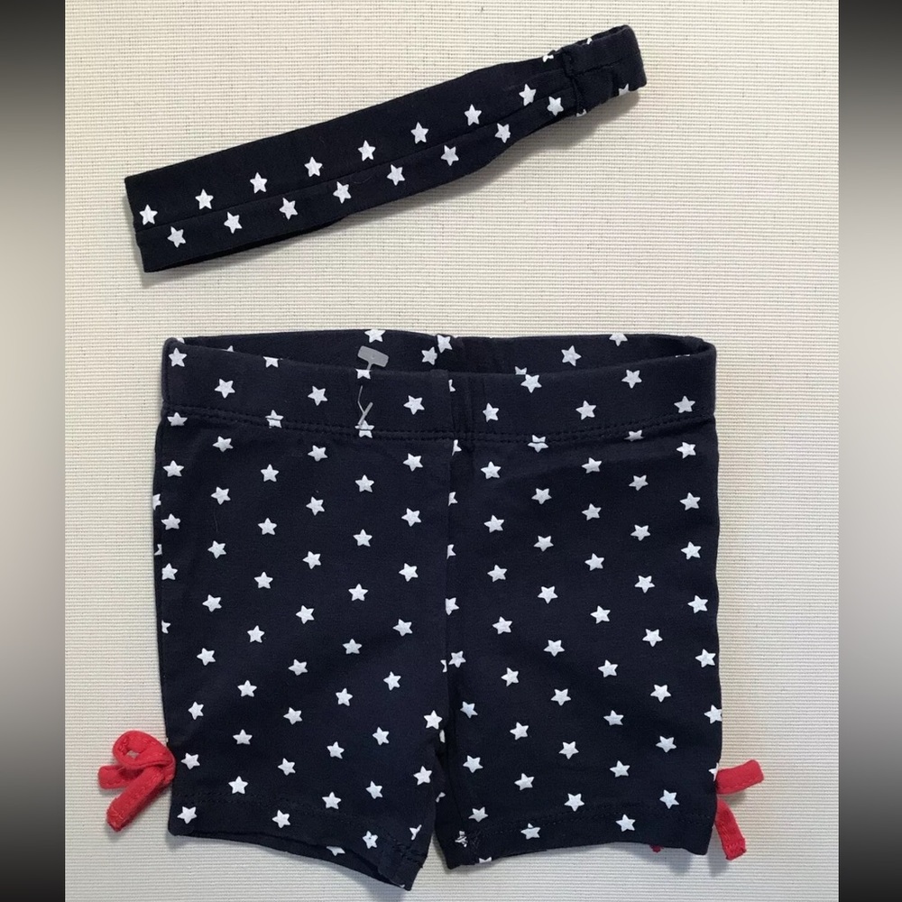 New INFANT RED WHITE & BLUE PATRIOTIC Memorial Day Shorts Head Band Sz 6m